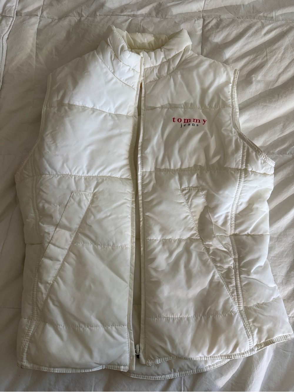 Tommy Hilfiger Navy and Red Logo Quilted White Vest with Yellow Lining
